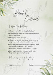 Bridal Contract Certificate With Beautiful Leaves Design | BC-004