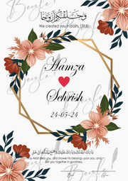 Nikah Certificate with Customized Name & Round Flower Design | NC-144