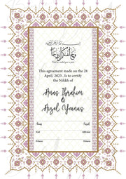 Nikah Certificate With Couple, Wali, Witness Signatures Line | NC-038