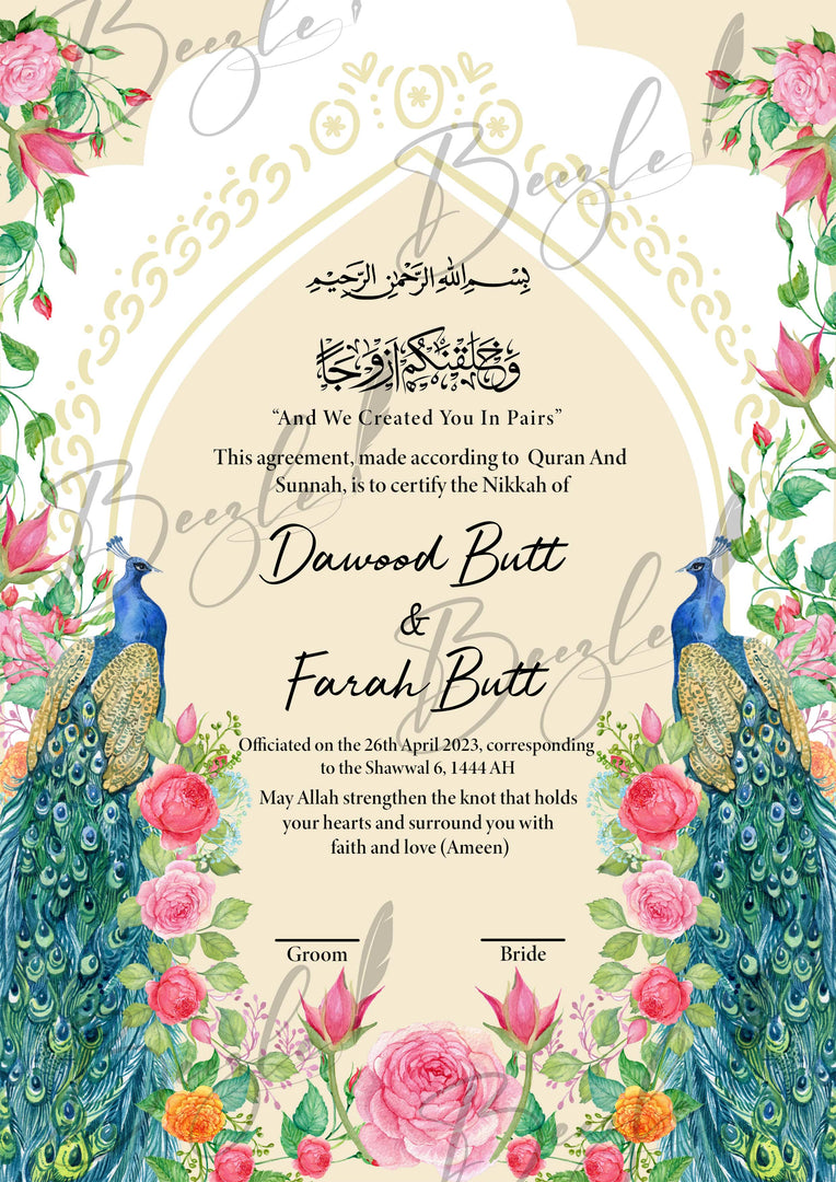 Nikah Certificate With Beautiful TWO Moor Design | NC-129