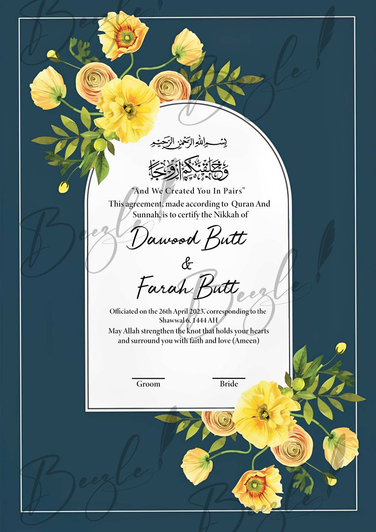 Nikkah Certificate with Dark Blue Attractive Design | NC-095