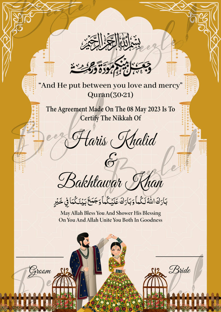 Customized Nikah Certificate With Beautiful Name and Classic Print | NC-126