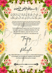 Nikah Certificate With Beautiful Flowers Print | NC-127