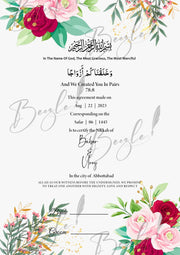 Nikah Certificate with Classic Arabic Verse & Flower Print | NC-142
