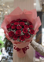 Load image into Gallery viewer, Classic Red Rose Bouquet in Peach Wrapping | BCG-118

