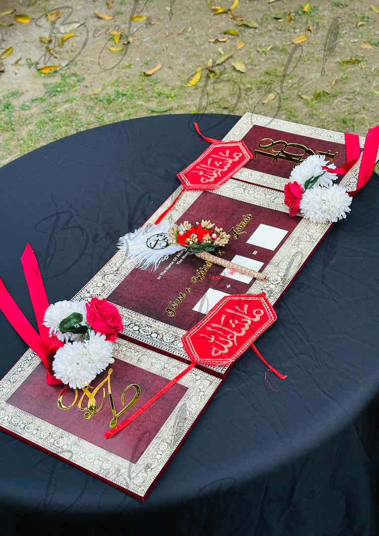 The Best Deal: Three Side Nikkah Booklet with Two Gajray, Arm Band and One Beautiful Nikah Pen | DEL-059