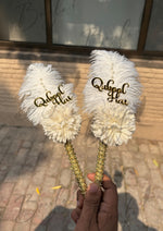 Load image into Gallery viewer, The Two Customized Nikah Pen Decorated with Golden Lace &amp; Feather | DEL-069
