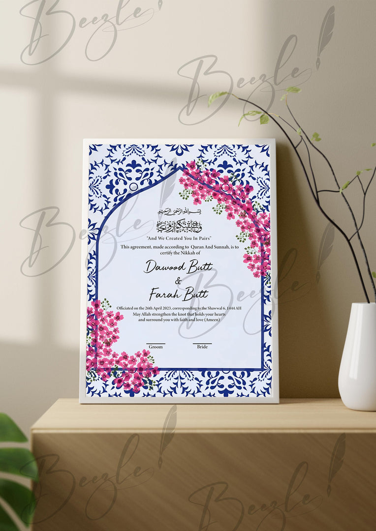 Nikah Certificate Combination of Pink & Blue Border Design NC-100