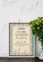 Load image into Gallery viewer, Nikah Certificate With Classic Flower Border Design &amp; Customized Name | NC-057
