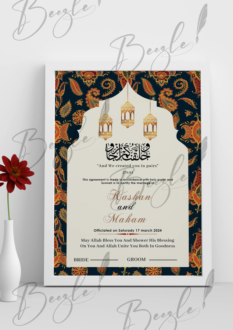 Customized Name Nikah Certificate With Attractive Design | NC-108