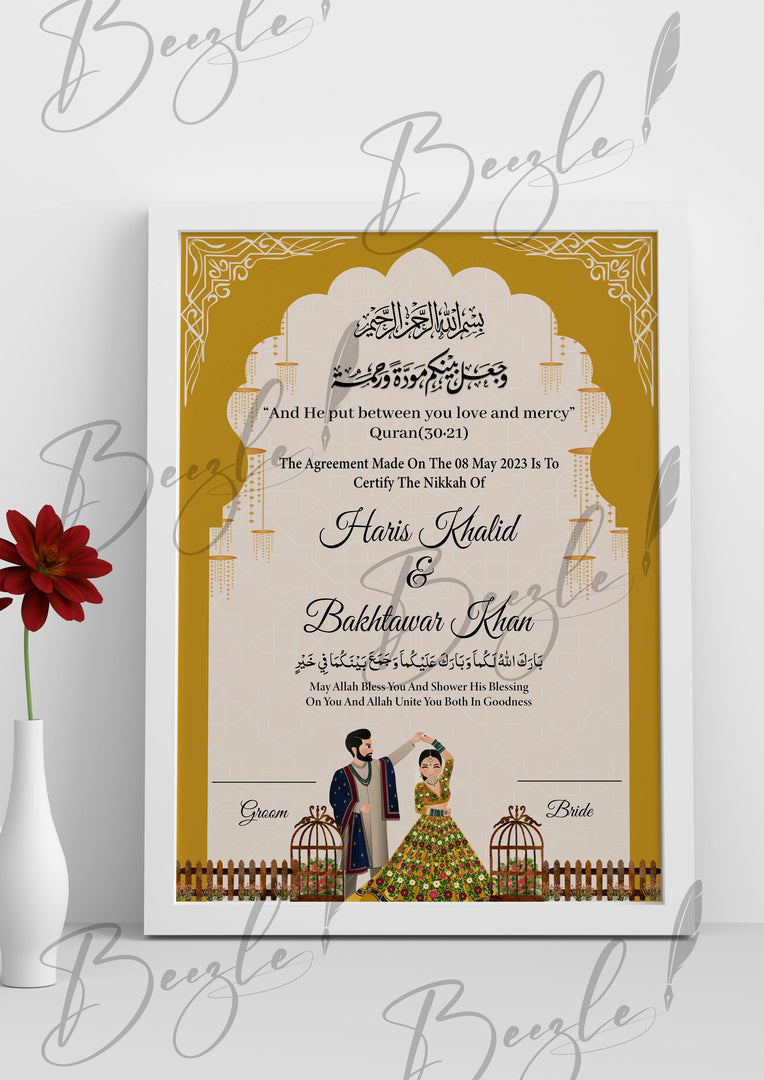 Customized Nikah Certificate With Beautiful Name and Classic Print | NC-126