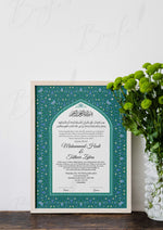 Load image into Gallery viewer, Nikah Certificate with Traditional Green Islamic Wedding Frame | NC-044
