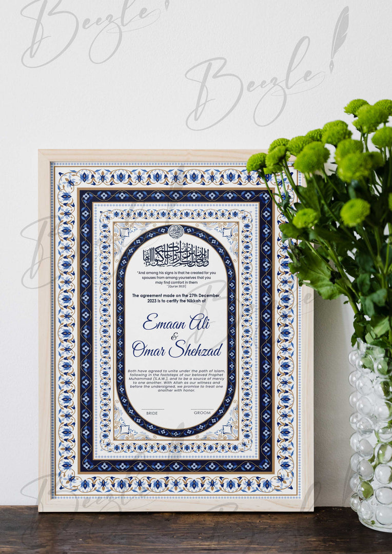 Customized Nikah Certificate With Blue & Black Design | NC-085